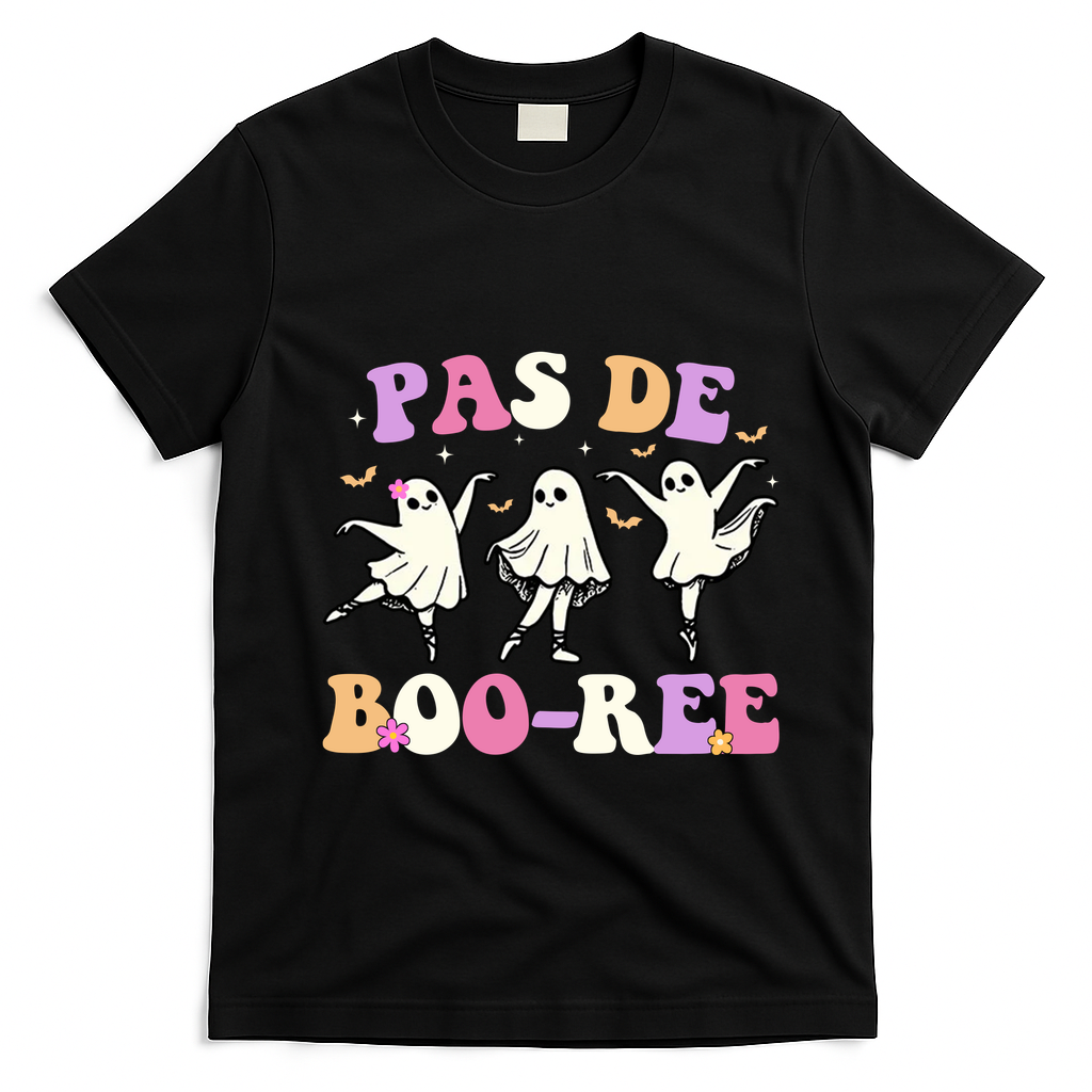 Pas De BooréE Ghost Ballet Dancer Halloween T-Shirt - Black