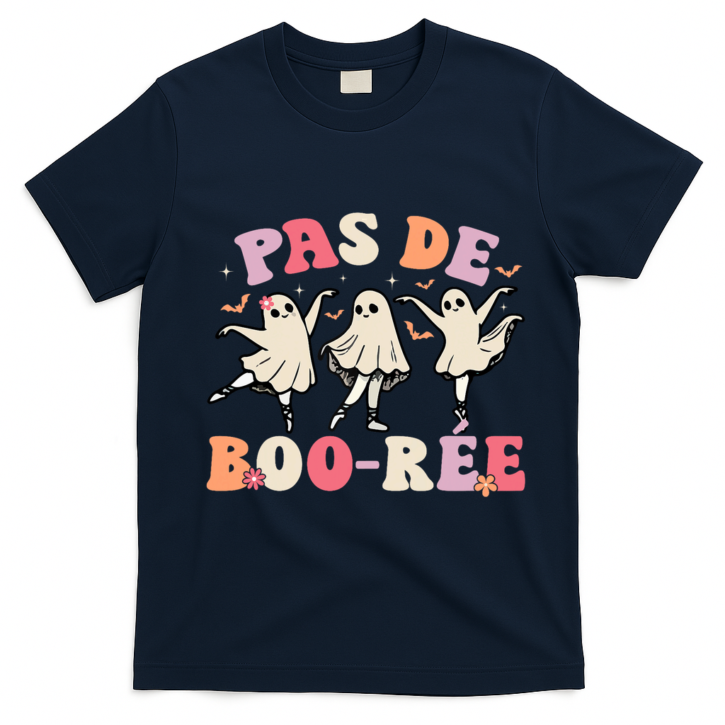 Pas De Boo RéE Ghost Ballet Dancer Halloween Dance Teacher T-Shirt - Navy Blue