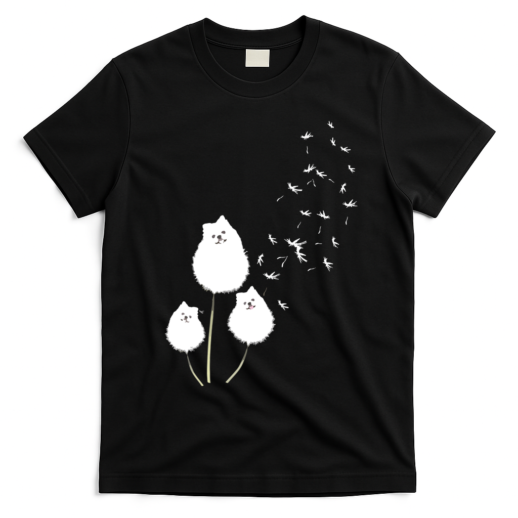 Pomeranian Dandelion Flower Tee Pomeranian Costume Gifts T-Shirt - Black