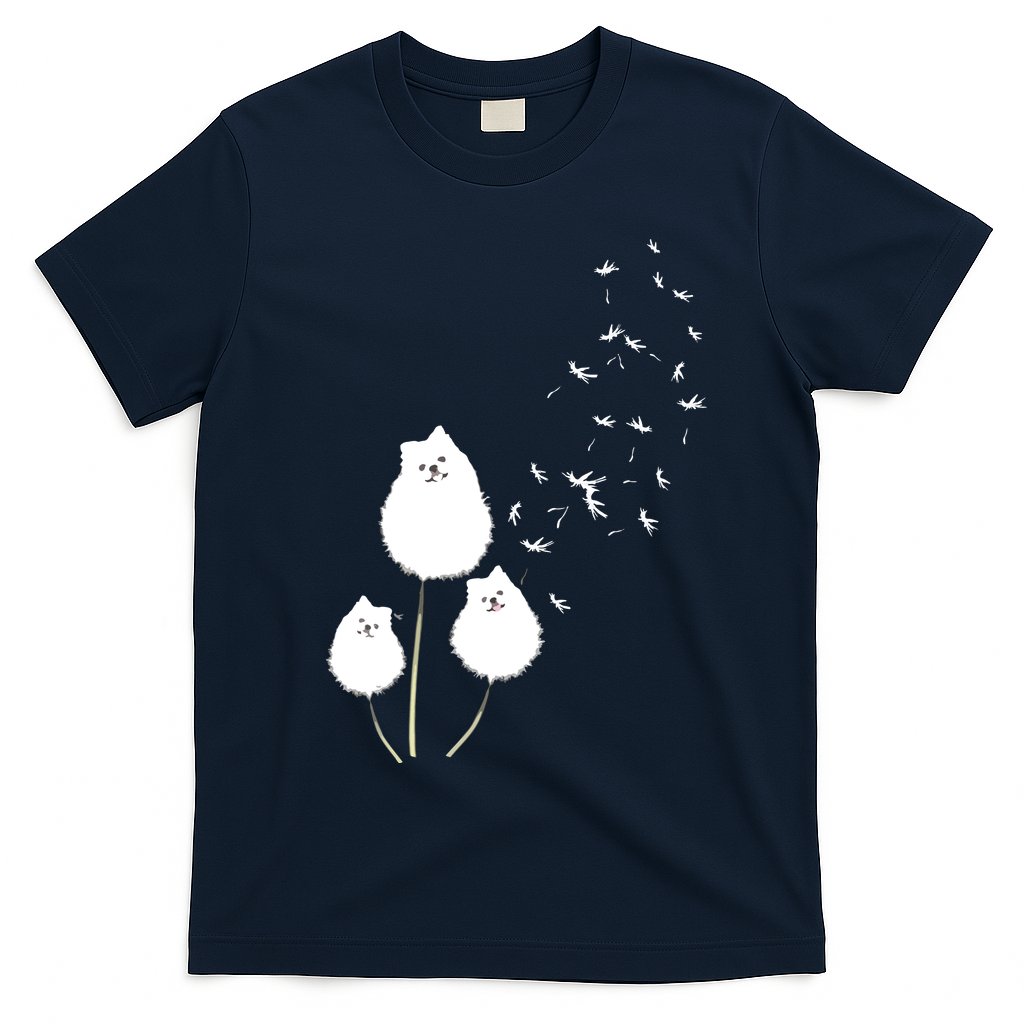 Pomeranian Dandelion Flower Tee Pomeranian Costume Gifts T-Shirt - Navy Blue