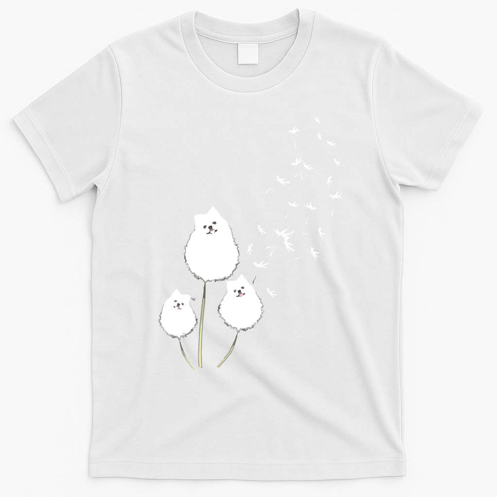 Pomeranian Dandelion Flower Tee Pomeranian Costume Gifts T-Shirt - White