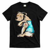 Pitbull Dog I Love Dad Tattoo Funny Family T-Shirt - Black