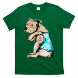 Pitbull Dog I Love Dad Tattoo Funny Family T-Shirt - Irish Green