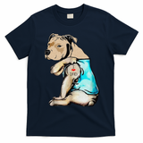 Pitbull Dog I Love Dad Tattoo Funny Family T-Shirt - Navy Blue