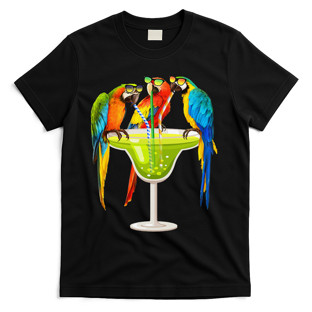 Parrots Drinking Margarita On Summer Vacation Birds Tee Gift T-Shirt - Black