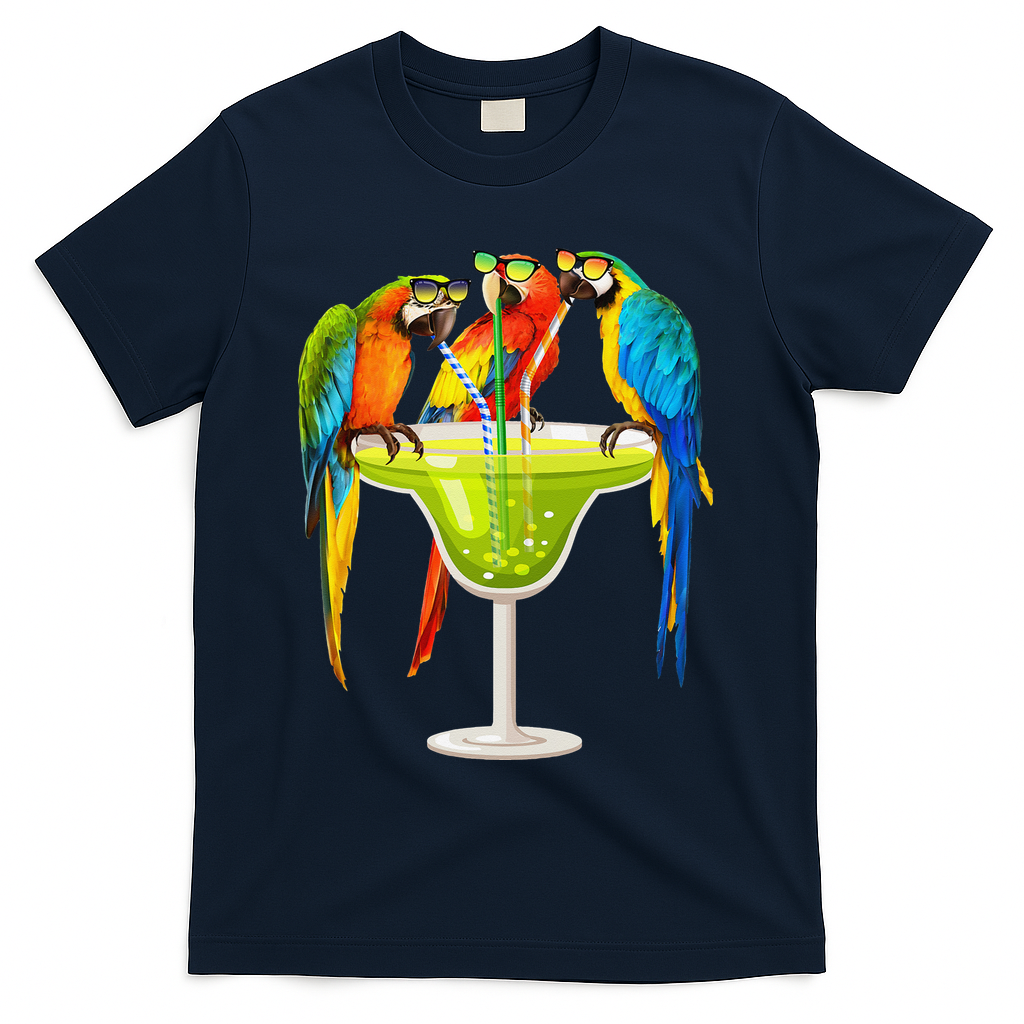 Parrots Drinking Margarita On Summer Vacation Birds Tee Gift T-Shirt - Navy