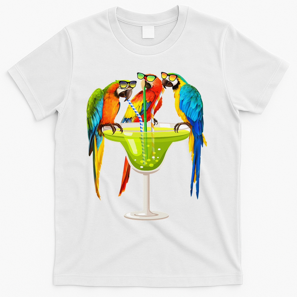 Parrots Drinking Margarita On Summer Vacation Birds Tee Gift T-Shirt - White