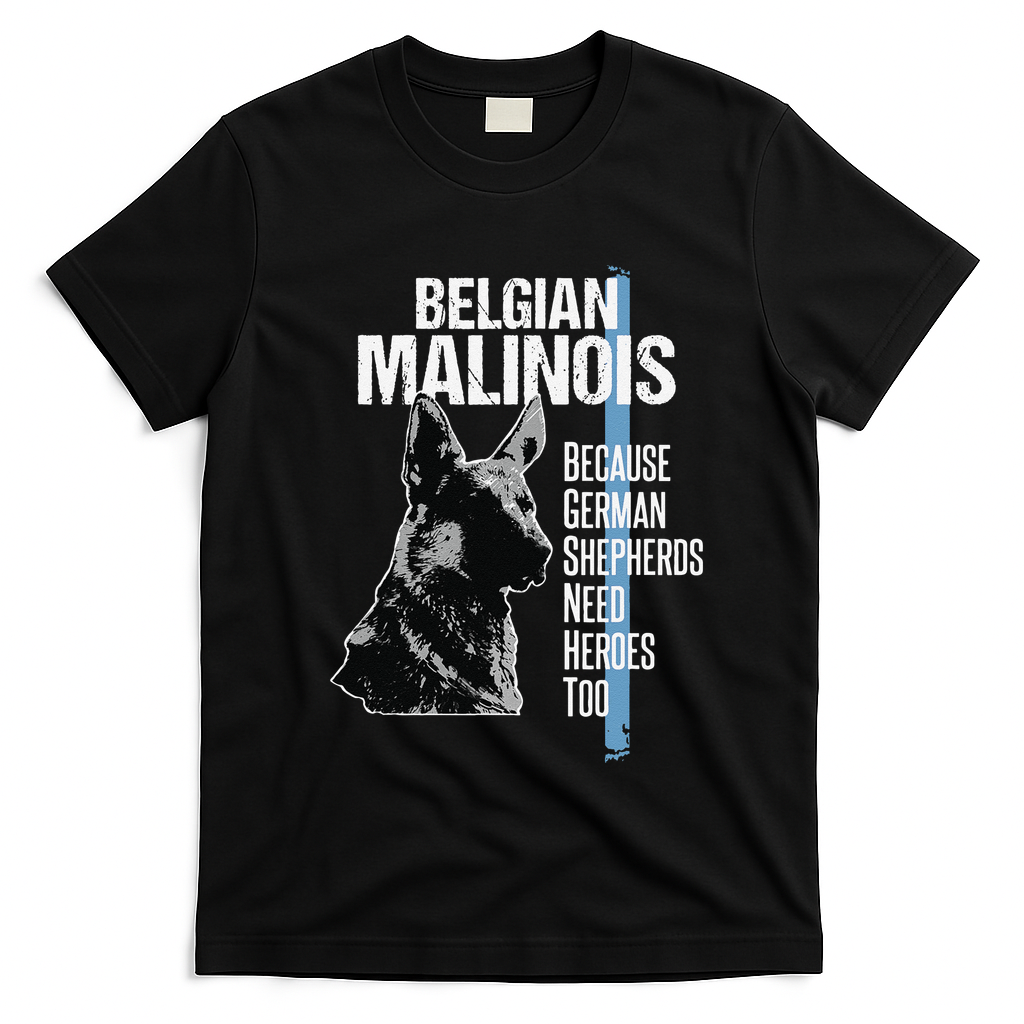 Police Dog Malinois Funny K9 Thin Blue Line Flag T-Shirt - Black