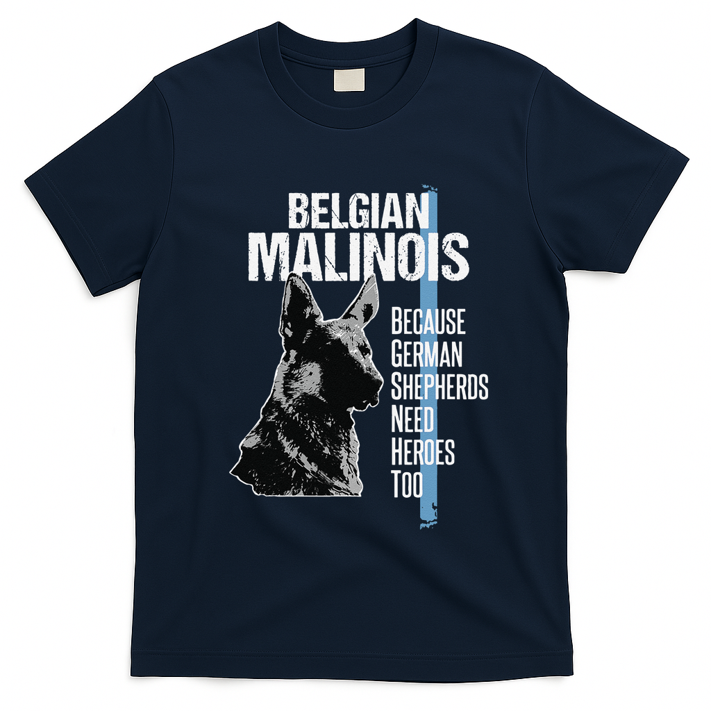 Police Dog Malinois Funny K9 Thin Blue Line Flag T-Shirt - Navy Blue