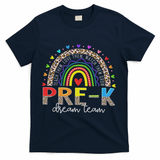 Prek Dream Team Leopard Rainbow Teacher Squad Back To School T-Shirt - Navy