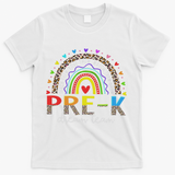 Prek Dream Team Leopard Rainbow Teacher Squad Back To School T-Shirt - White