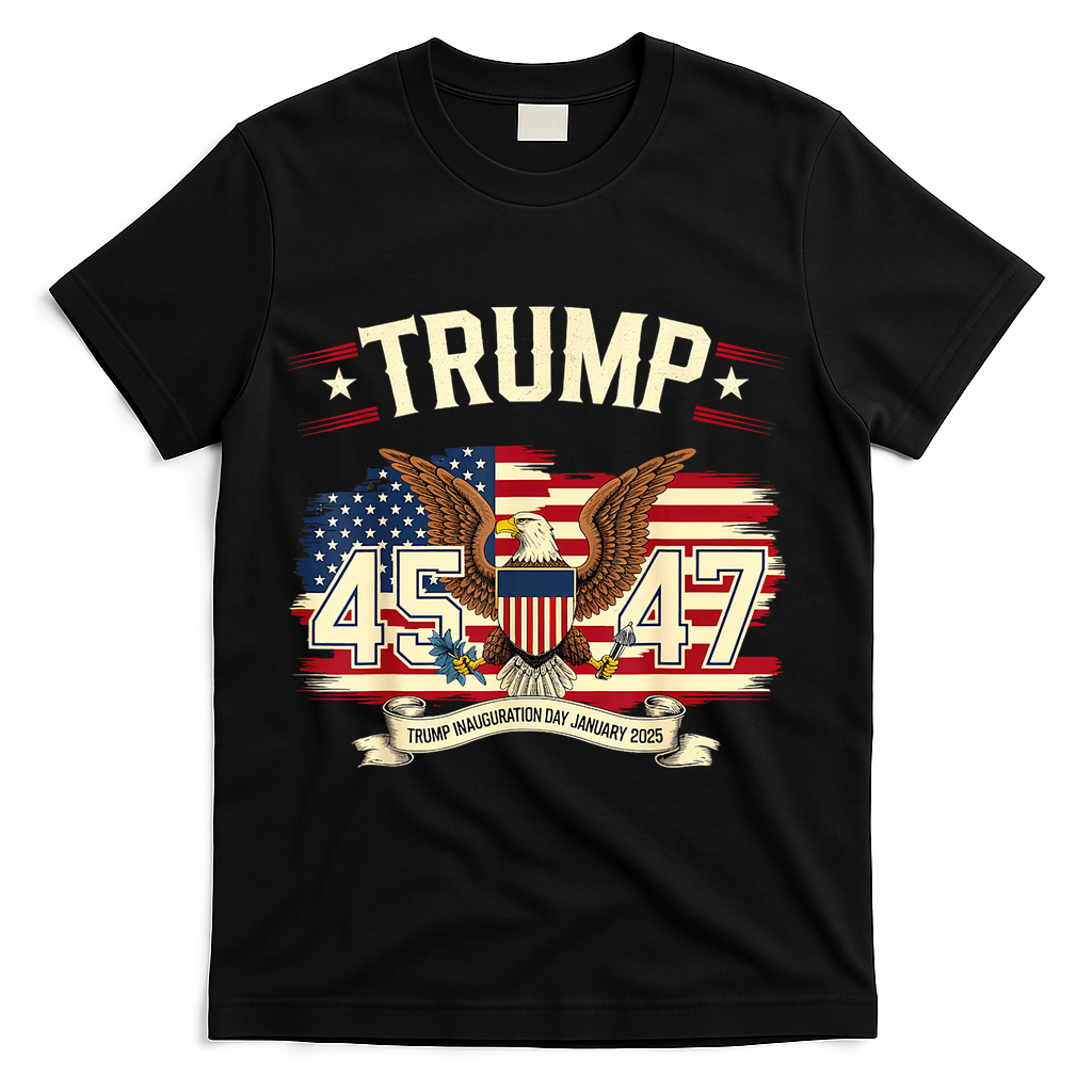 President Donald Trump Inauguration Day 2025 Memorabilia America Flag Design T-Shirt - Black