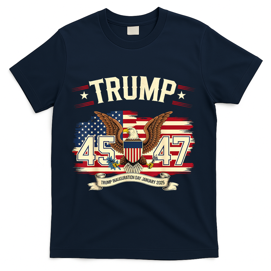 President Donald Trump Inauguration Day 2025 Memorabilia America Flag Design T-Shirt - Navy