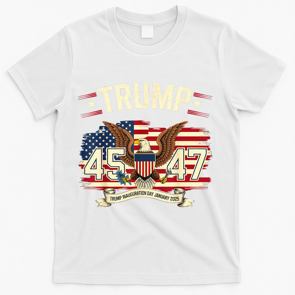 President Donald Trump Inauguration Day 2025 Memorabilia America Flag Design T-Shirt - White