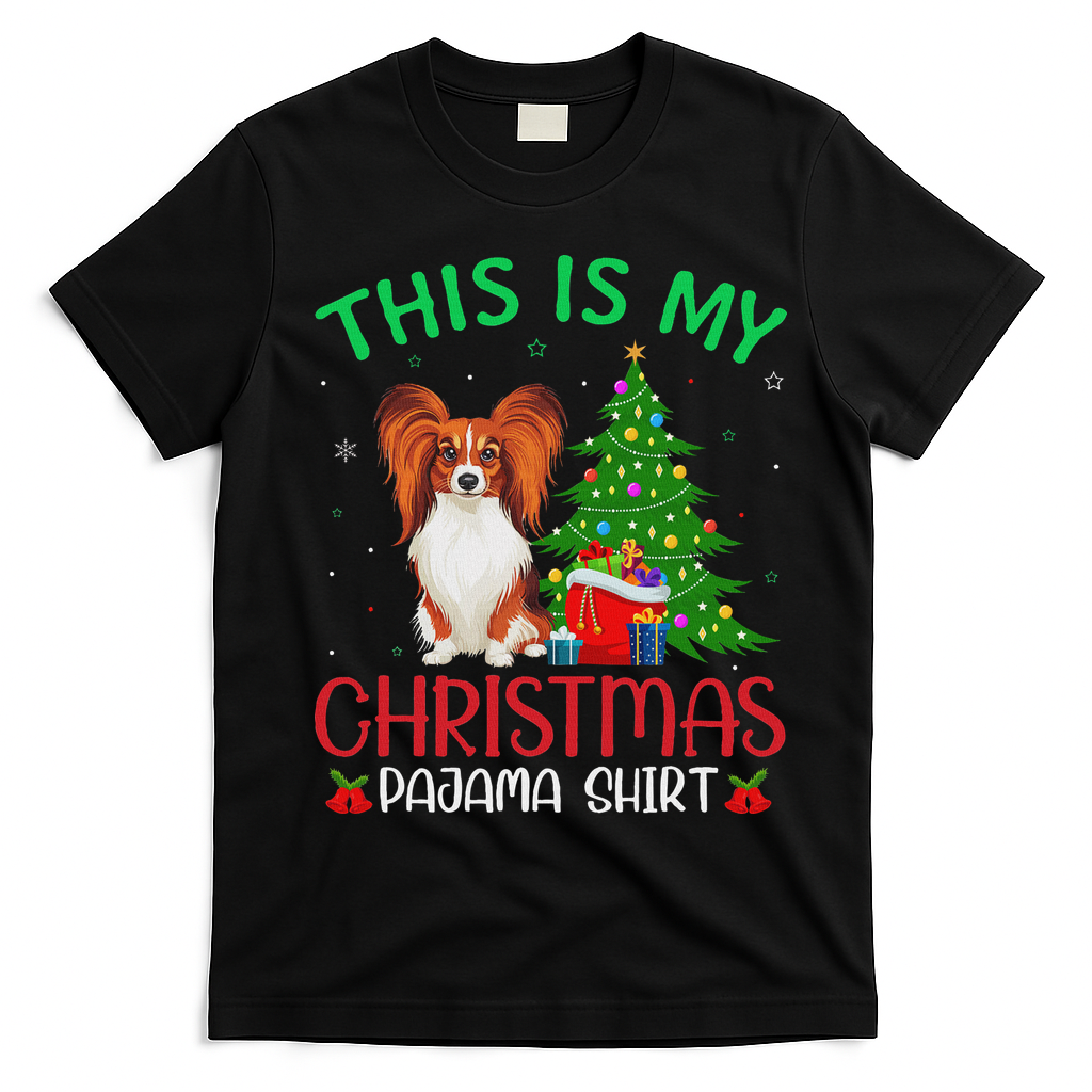 Papillon Dog Ugly Xmas Party This Is My Christmas Pajama T-Shirt - Black