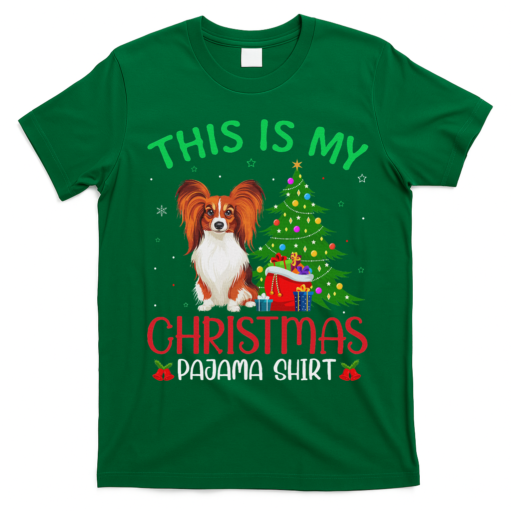 Papillon Dog Ugly Xmas Party This Is My Christmas Pajama T-Shirt - Irish Green