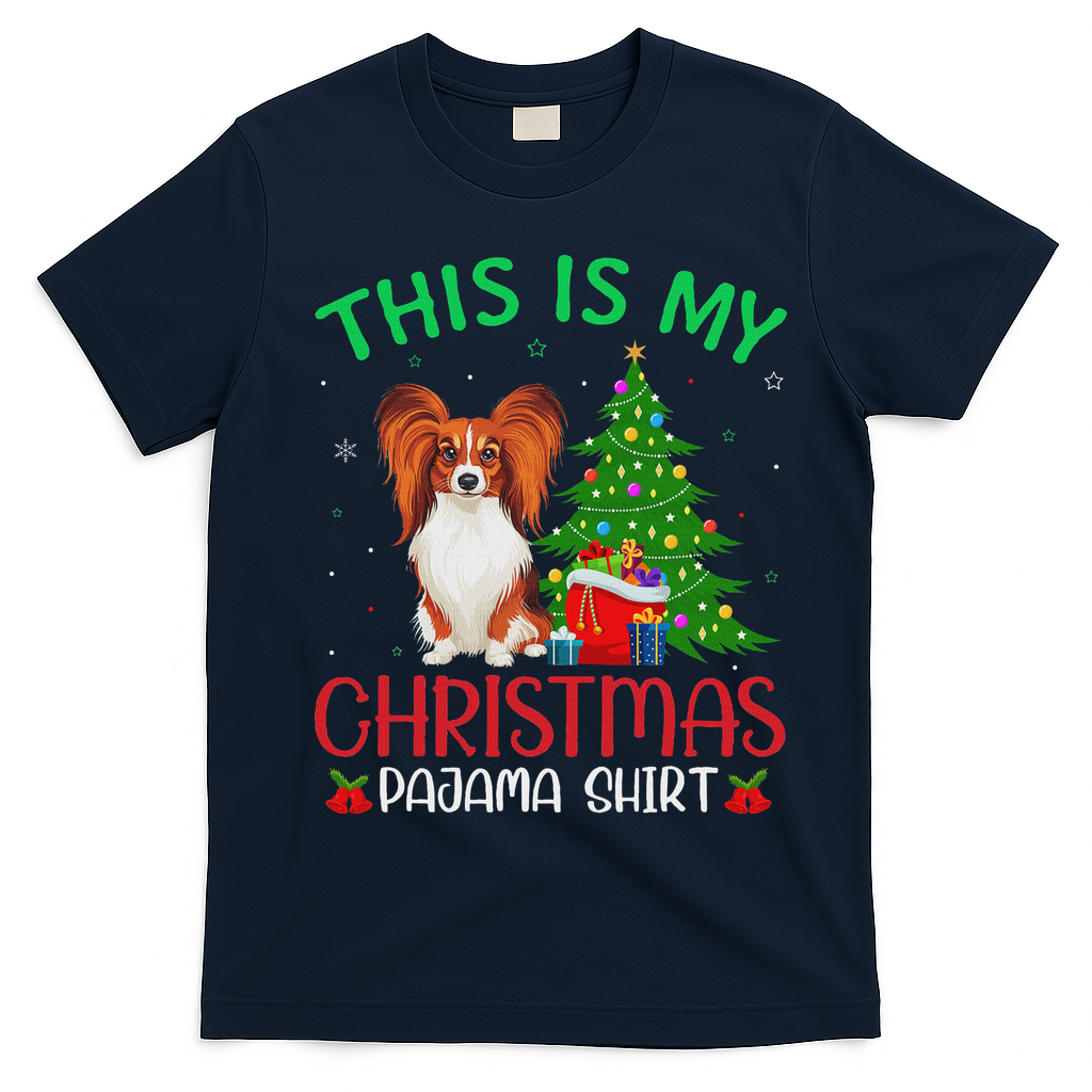 Papillon Dog Ugly Xmas Party This Is My Christmas Pajama T-Shirt - Navy Blue