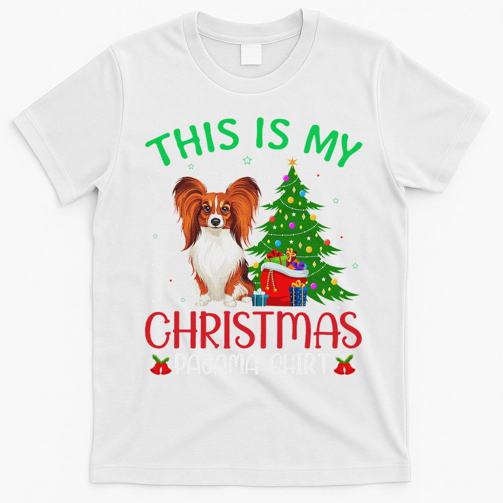 Papillon Dog Ugly Xmas Party This Is My Christmas Pajama T-Shirt - White