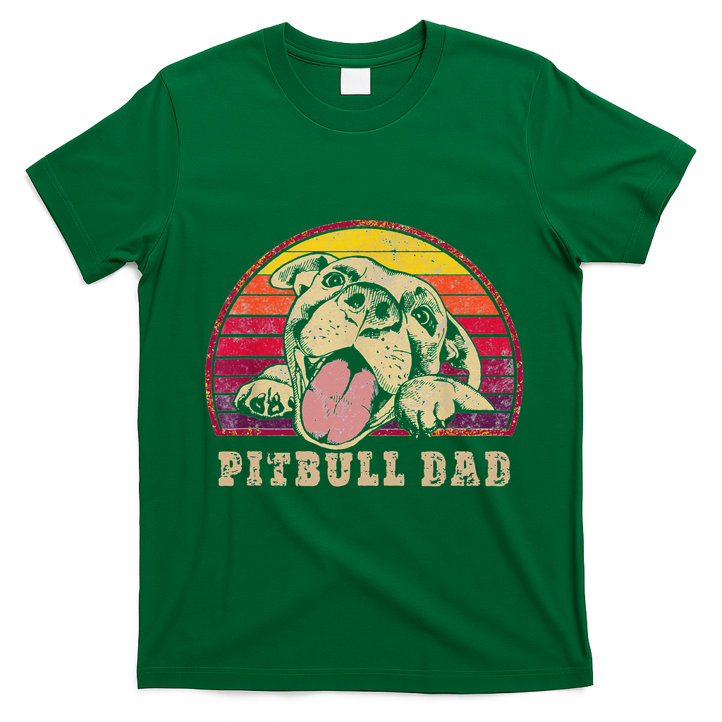 Pitbull Dad Vintage Smiling Pitbull on Sunset T-Shirt - Irish Green