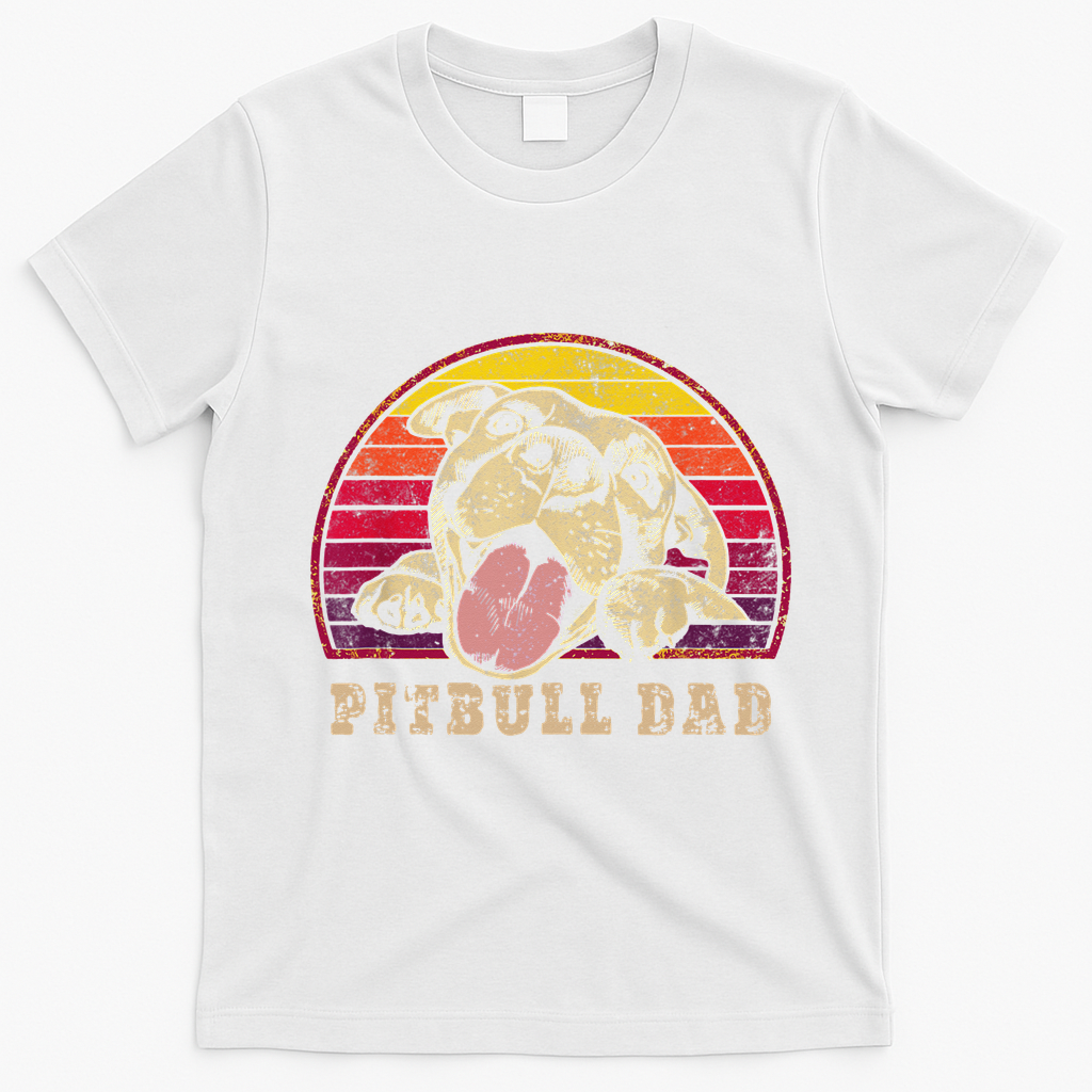 Pitbull Dad Vintage Smiling Pitbull on Sunset T-Shirt - White