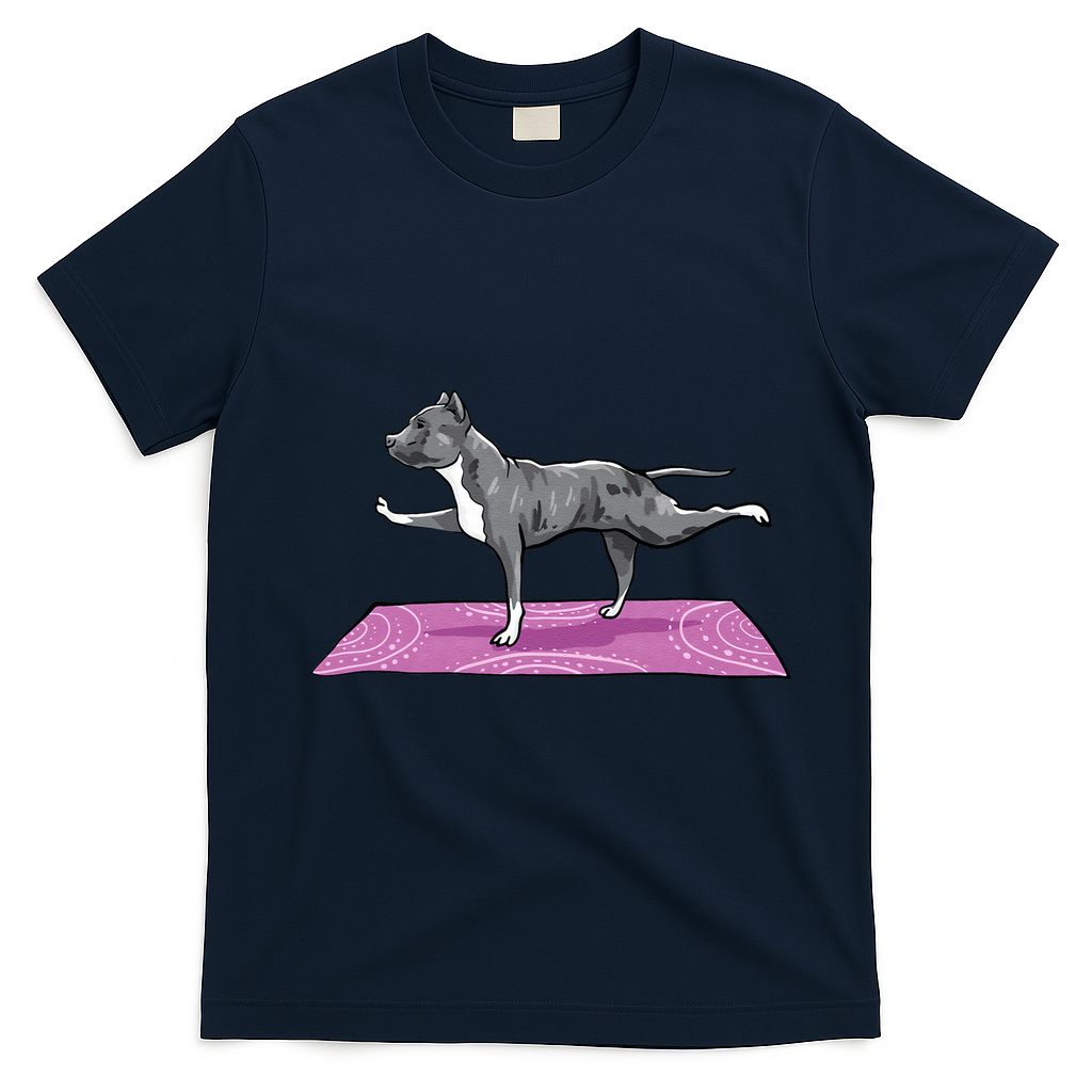 Pitbull Doing Yoga Funny Pitbull Dog Lover Yogi Teacher T-Shirt - Navy Blue
