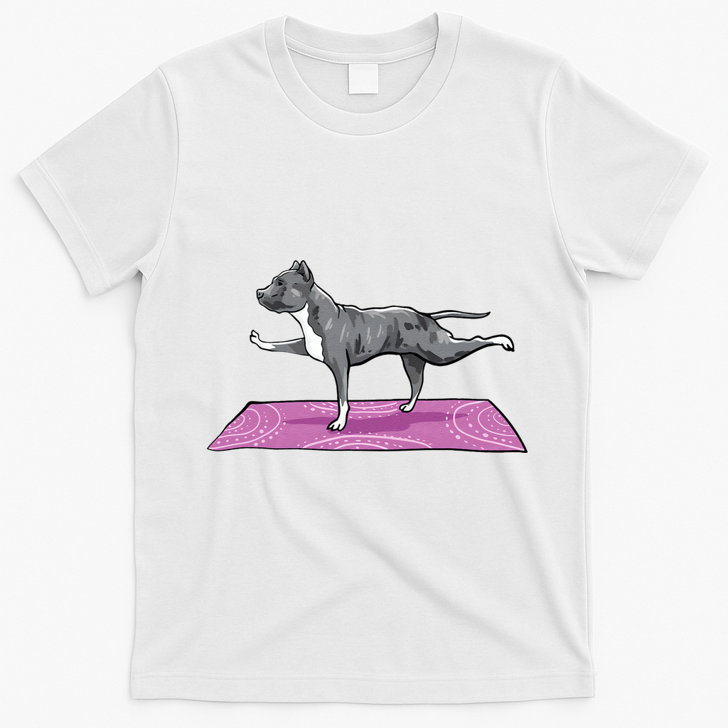 Pitbull Doing Yoga Funny Pitbull Dog Lover Yogi Teacher T-Shirt - White