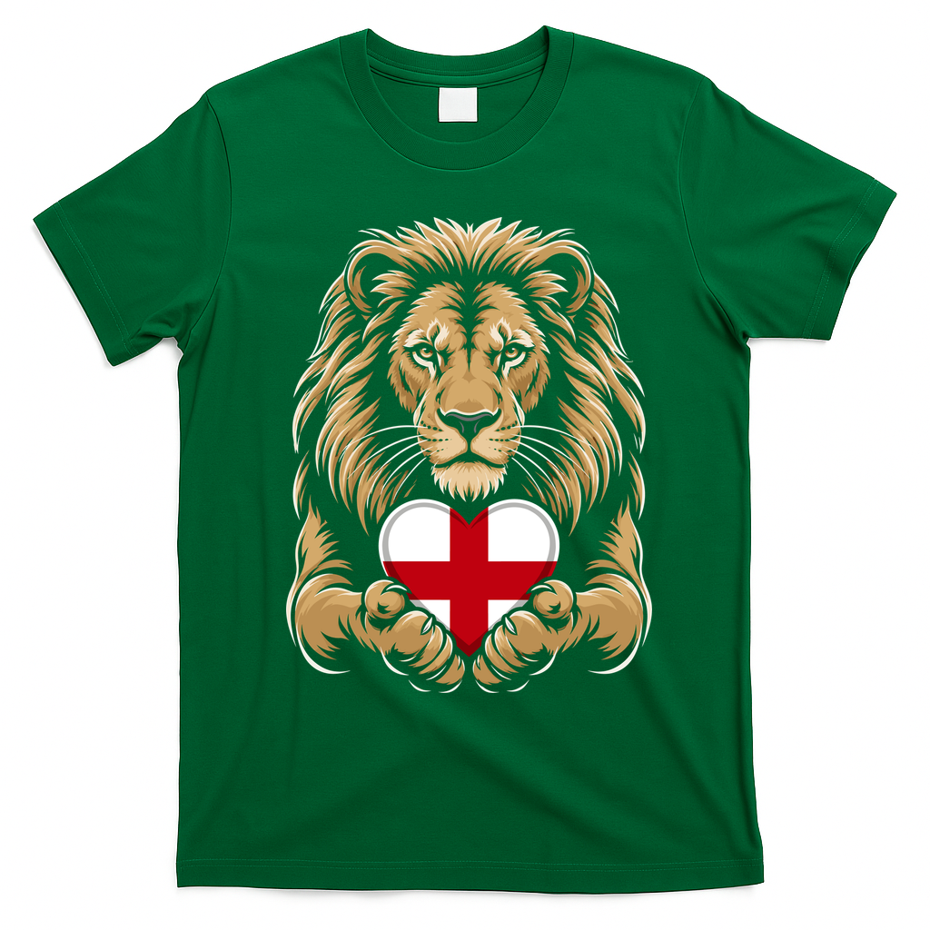 Proud England Lion Engaging Heart English Flag Emblem Gift T-Shirt - Irish Green