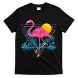 Pink Flamingo Beach Summer Vibes Palm Trees Tropical Summer T-Shirt - Black
