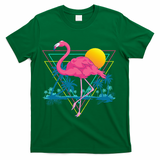 Pink Flamingo Beach Summer Vibes Palm Trees Tropical Summer T-Shirt - Green