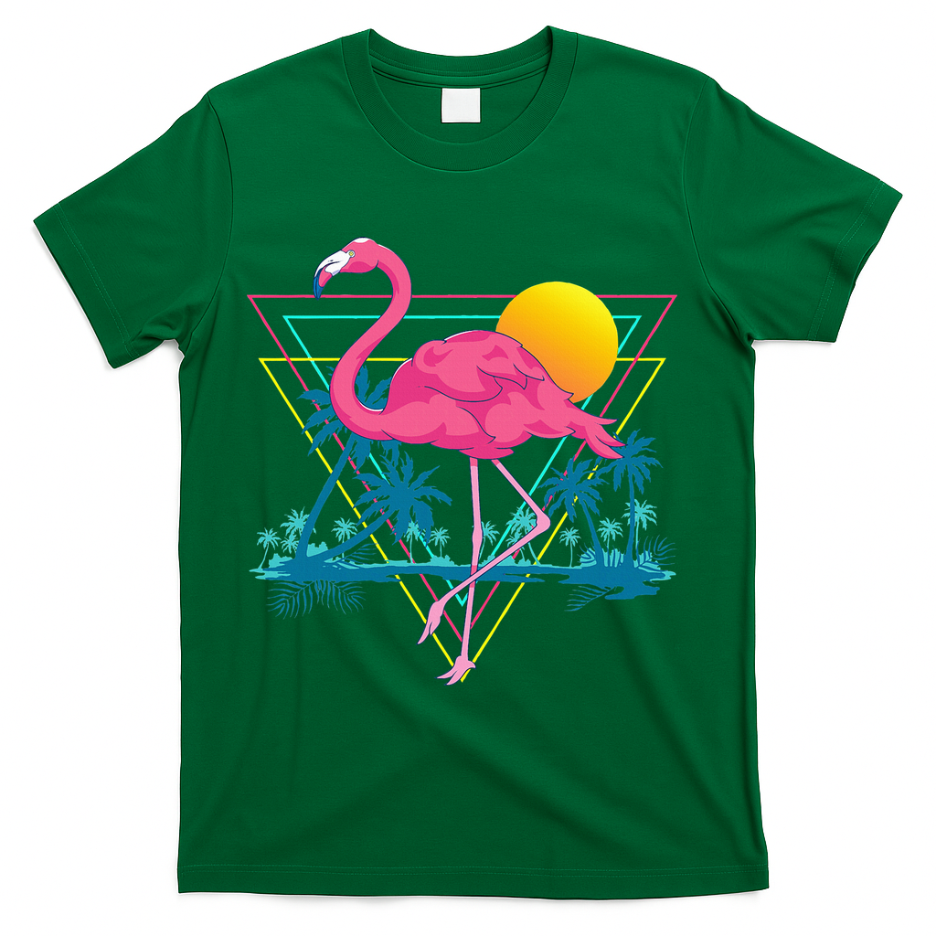 Pink Flamingo Beach Summer Vibes Palm Trees Tropical Summer T-Shirt - Green