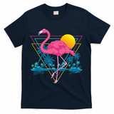 Pink Flamingo Beach Summer Vibes Palm Trees Tropical Summer T-Shirt - Navy