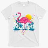 Pink Flamingo Beach Summer Vibes Palm Trees Tropical Summer T-Shirt - White