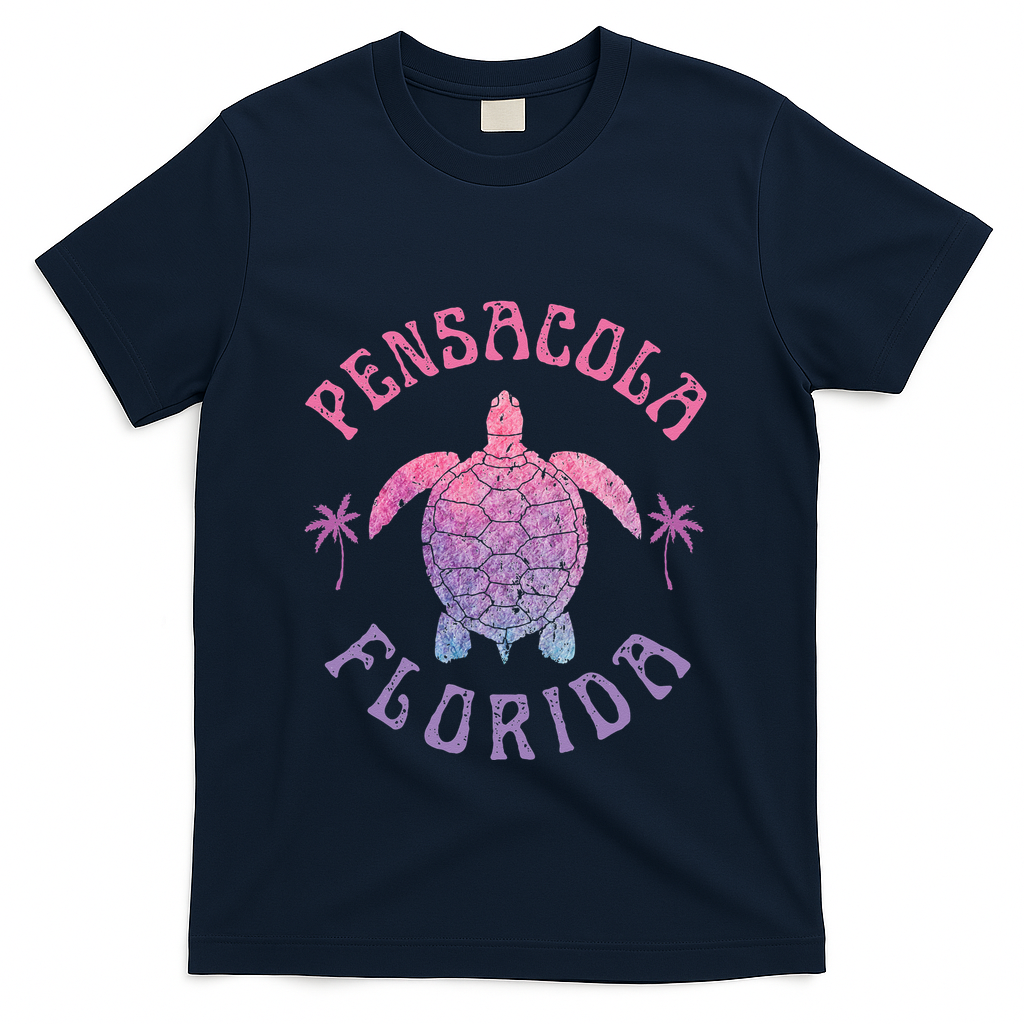 Pensacola Florida Beach Sea Turtle Summer Vacation T-Shirt - Navy