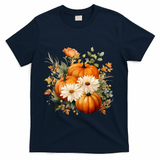 Pumpkin Fall Floral Festive T-Shirt - Navy