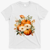 Pumpkin Fall Floral Festive T-Shirt - White