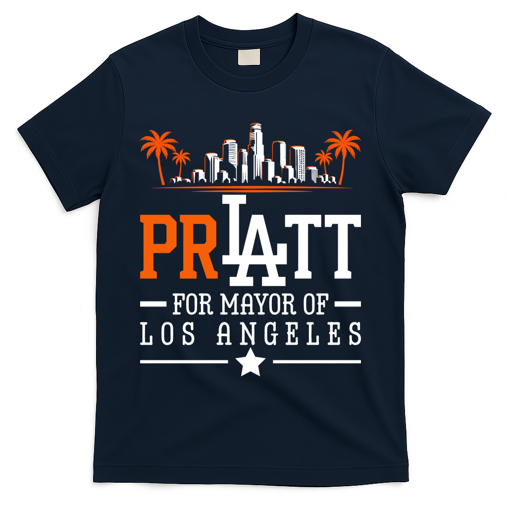 Pratt For Mayor Of Los Angeles City Skyline T-Shirt - Navy