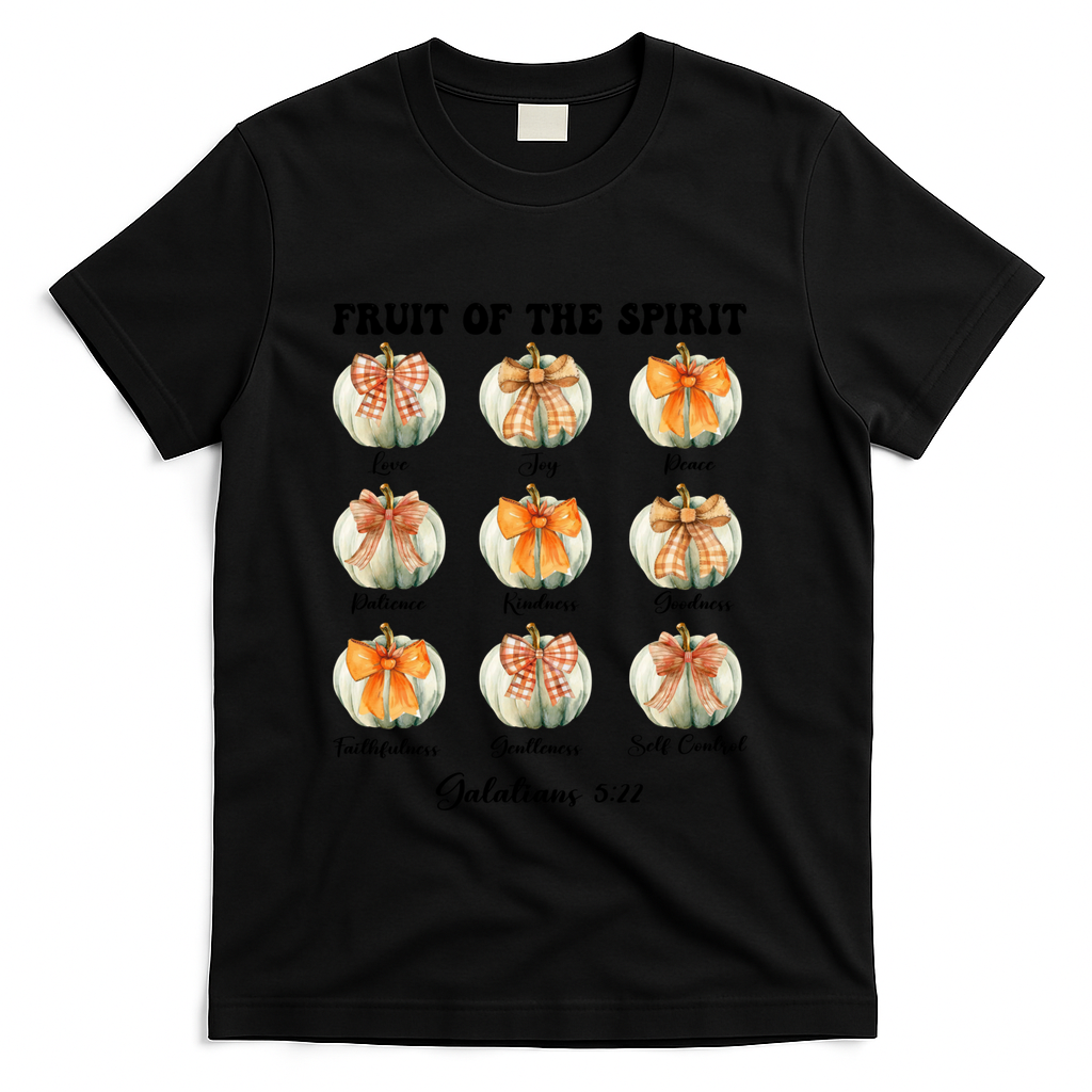 Pumpkin Fruit Of The Spirit Fall Halloween Bible Verse T-Shirt - Black