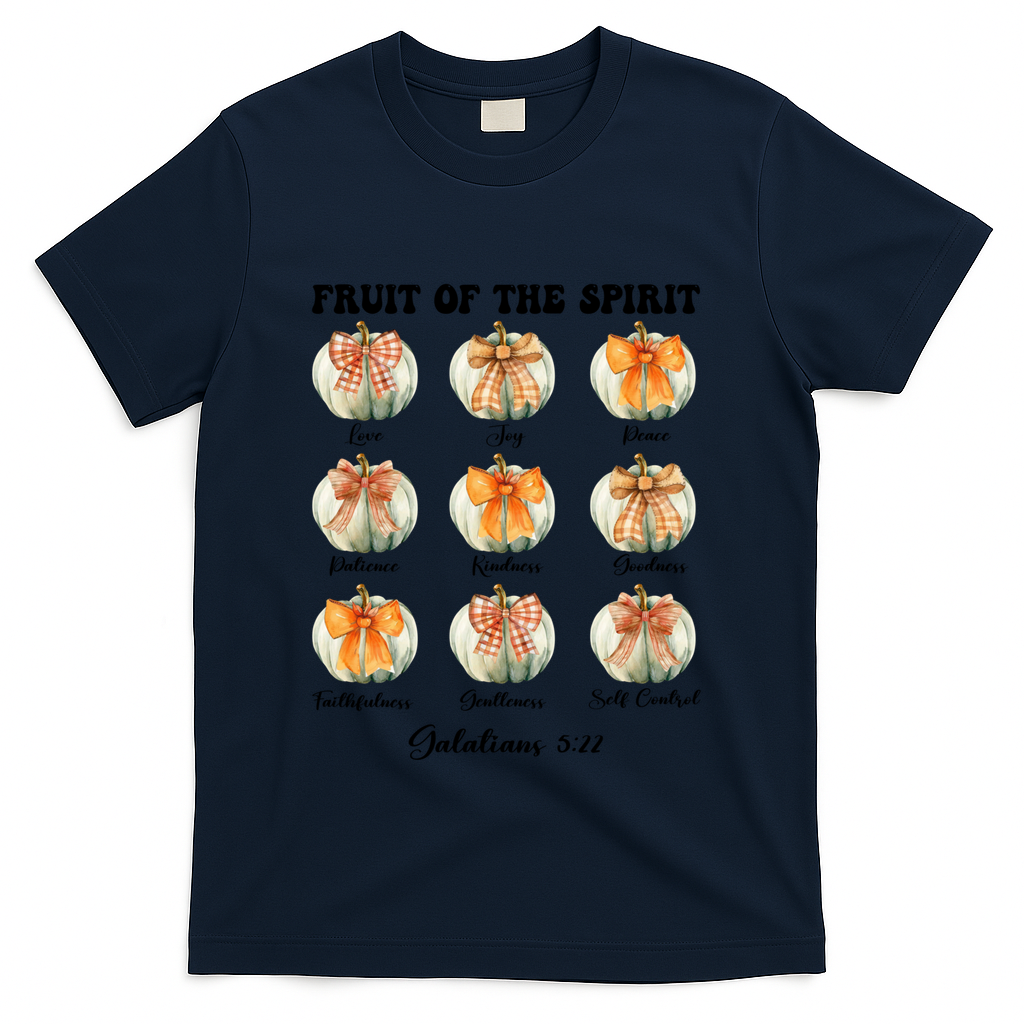 Pumpkin Fruit Of The Spirit Fall Halloween Bible Verse T-Shirt - Navy