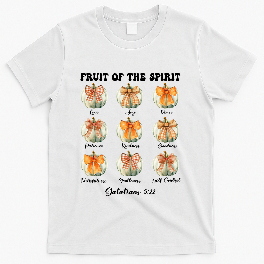 Pumpkin Fruit Of The Spirit Fall Halloween Bible Verse T-Shirt - White