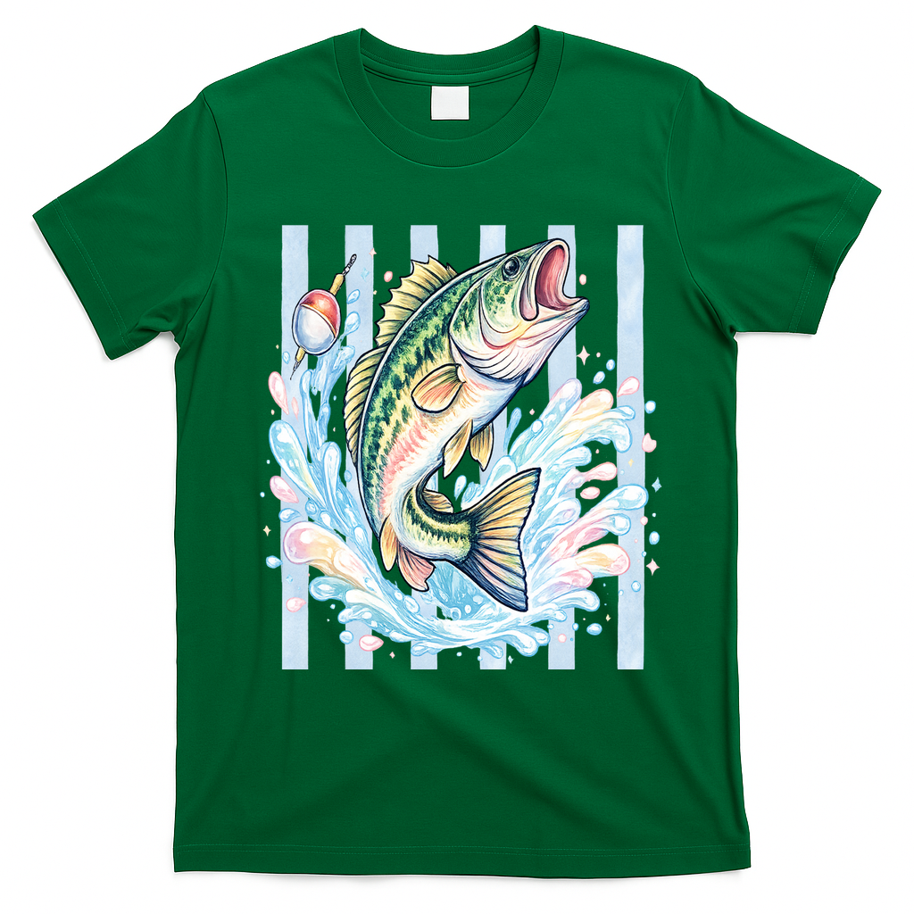 Pastel Fishing Retro Striped  T-Shirt - Irish Green