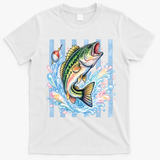 Pastel Fishing Retro Striped  T-Shirt - White