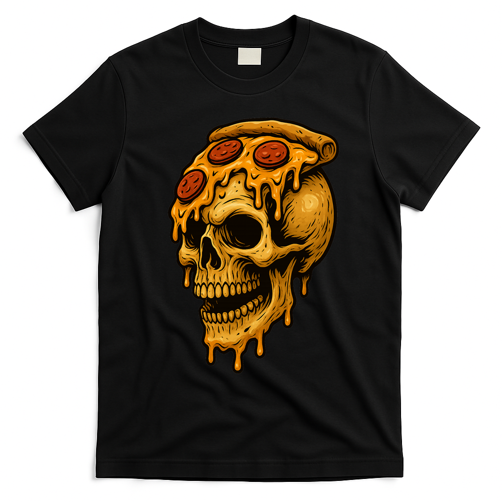 Pizza Food Skull Horror T-Shirt - Black