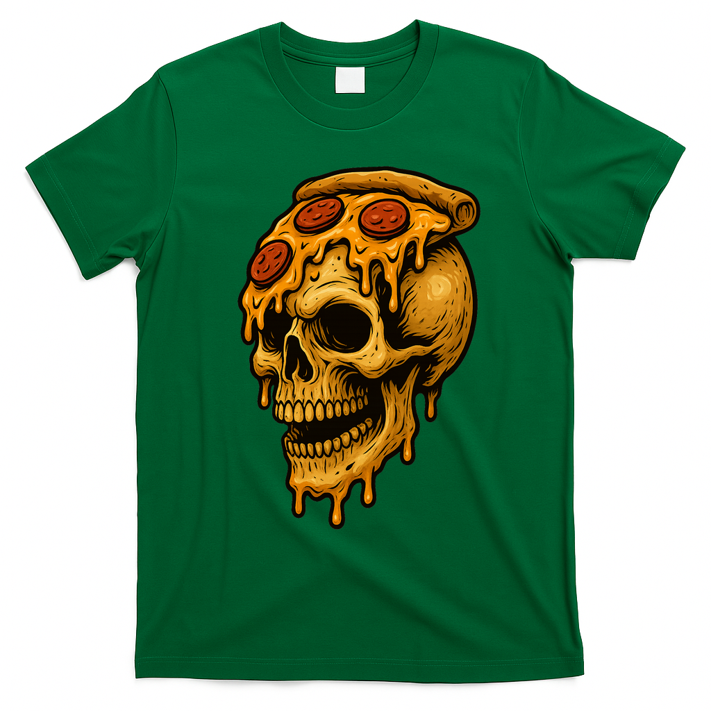 Pizza Food Skull Horror T-Shirt - Irish Green