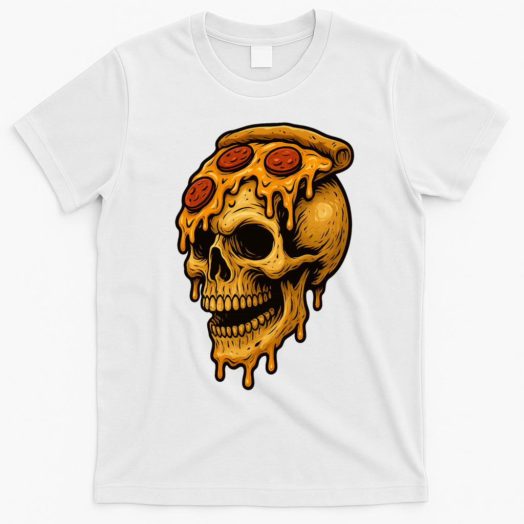 Pizza Food Skull Horror T-Shirt - White