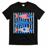 Patriotic Fish Striped USA Theme Design T-Shirt - Black