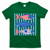 Patriotic Fish Striped USA Theme Design T-Shirt - Irish Green