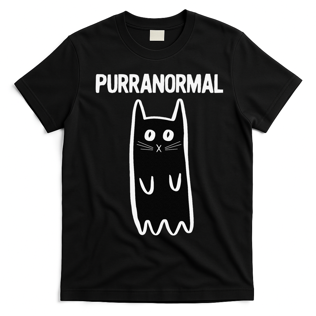 Purranormal Ghost Cat Paranormal Halloween Kitty Cat T-Shirt - Black