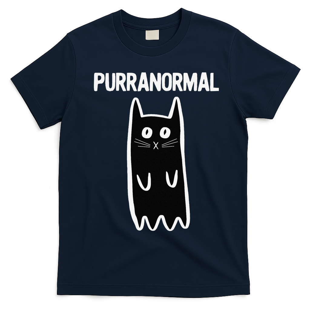 Purranormal Ghost Cat Paranormal Halloween Kitty Cat T-Shirt - Navy Blue