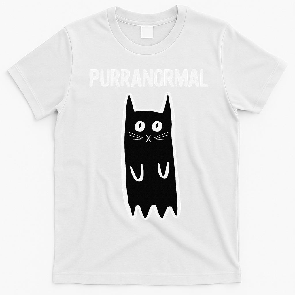 Purranormal Ghost Cat Paranormal Halloween Kitty Cat T-Shirt - White