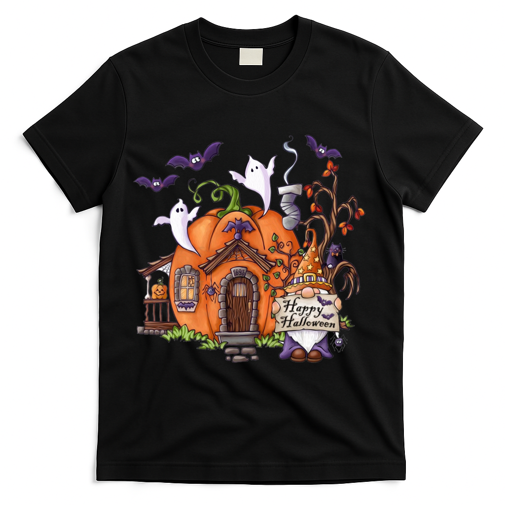Pumpkin Gnomes Fall Autumn Cute Halloween Thanksgiving Tee Gift T-Shirt - Black